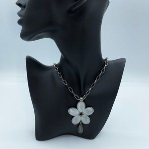 Black Plated Cubic Zirconia Jewelry Necklace with a Large Flower Drop Pendant